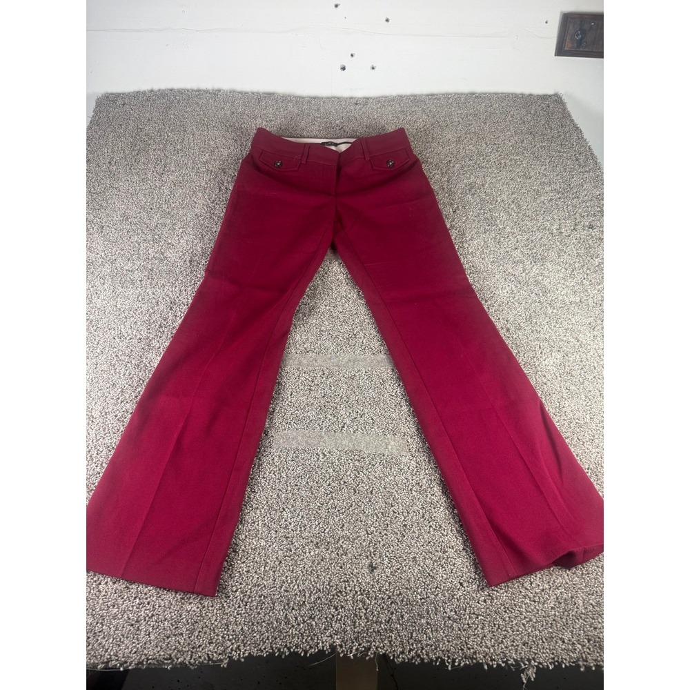 LOFT Marisa Trouser Dress Pant Women's Burgundy Red Flare Back Flap Pockets - 4